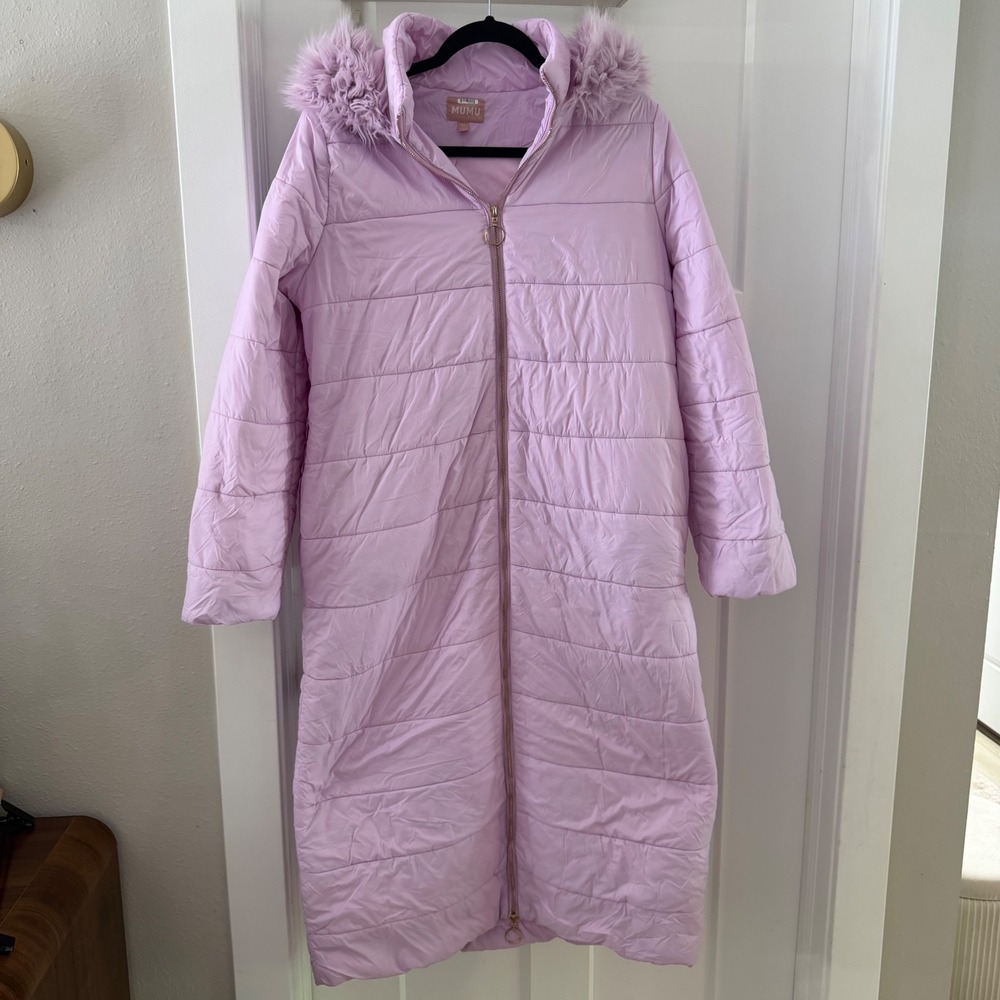 Show Me Your Mumu Snowmass Puffer Jacket Parka Maxi Long Pink Fur Hood M Barbie